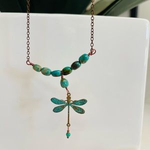 Bronze Dragonfly Turquoise Necklace